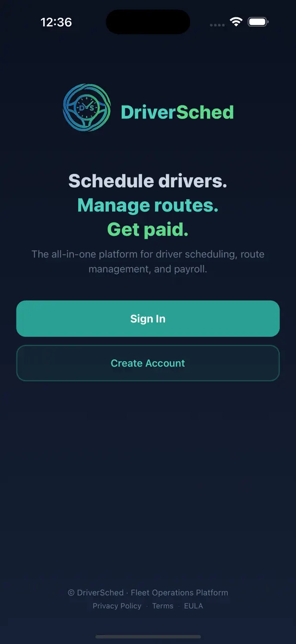 DriverSched mobile sign-in screen